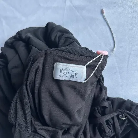 Oh Polly Everlasting Romance Cowl Neck Ruched Mini Dress in Black - Picture 6 of 8